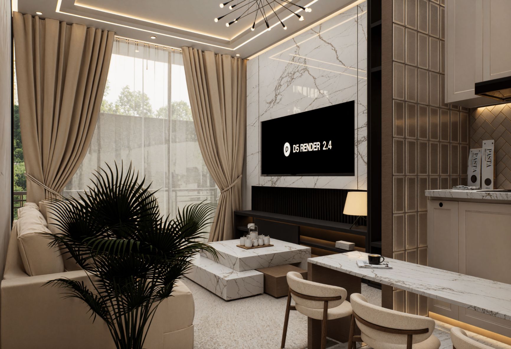 Piassa 1 bedroom apartment - living (upscaled)