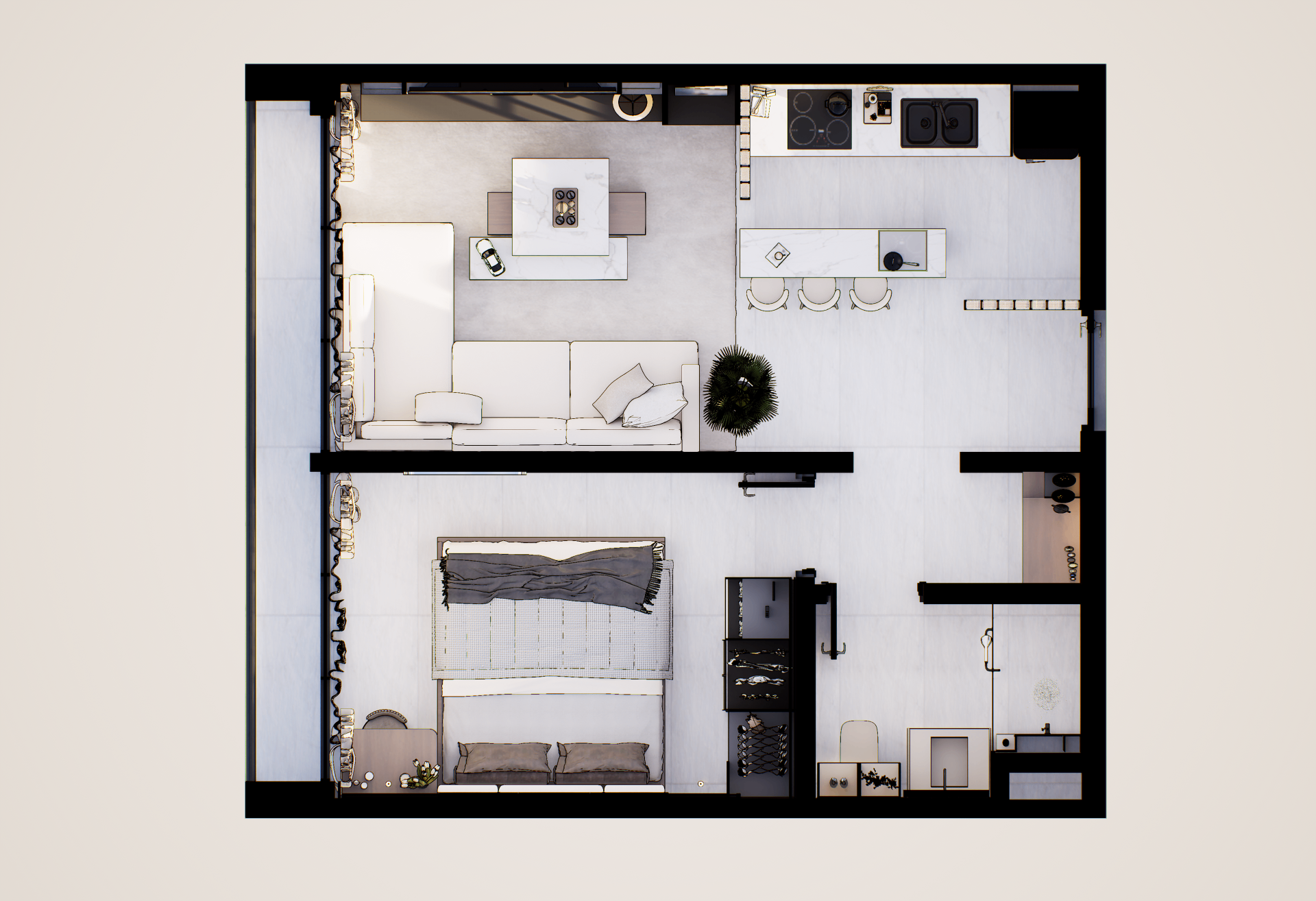 Piassa 1 bedroom apartment - top view