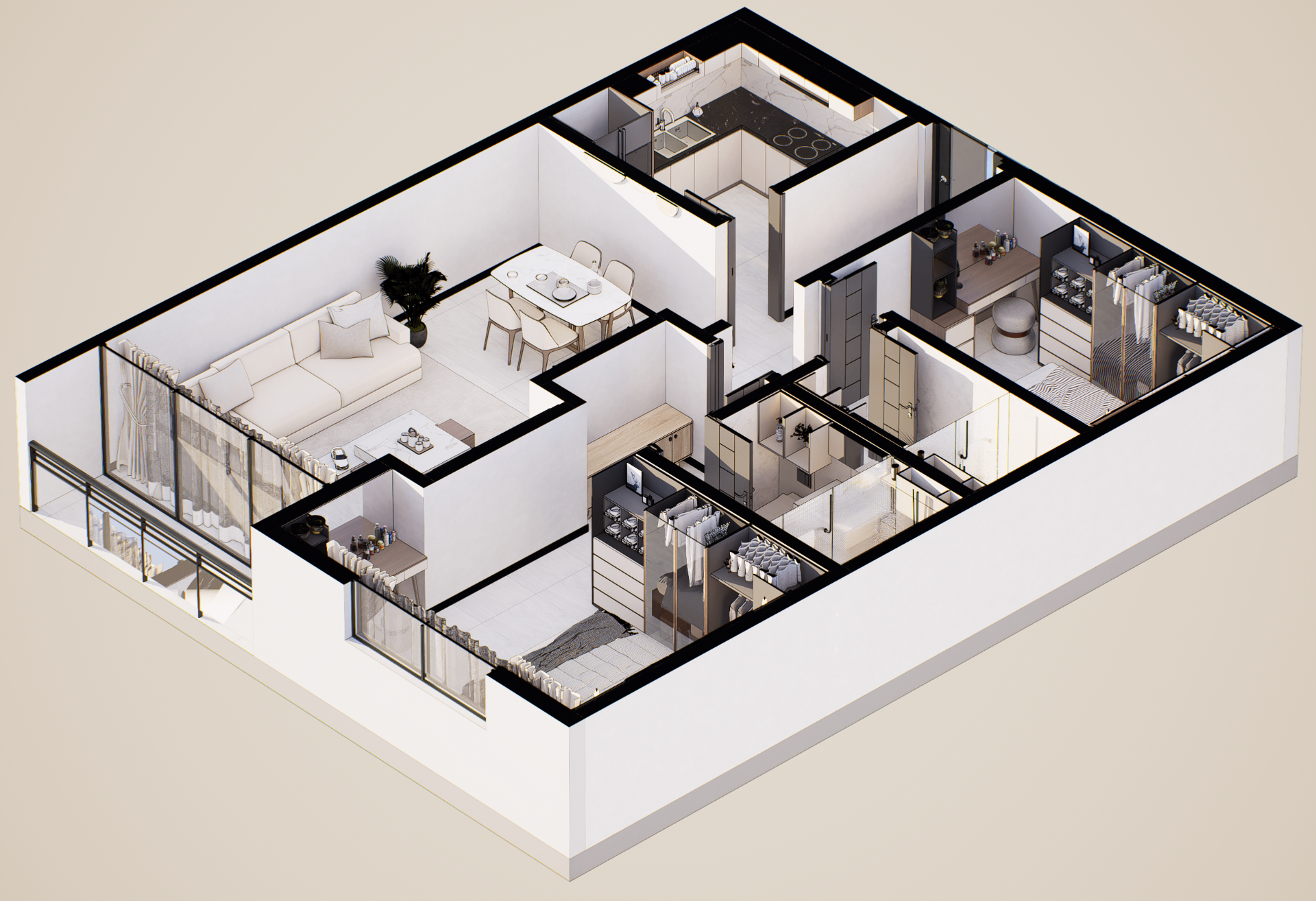 Piassa 2 bedroom apartment - isometric view