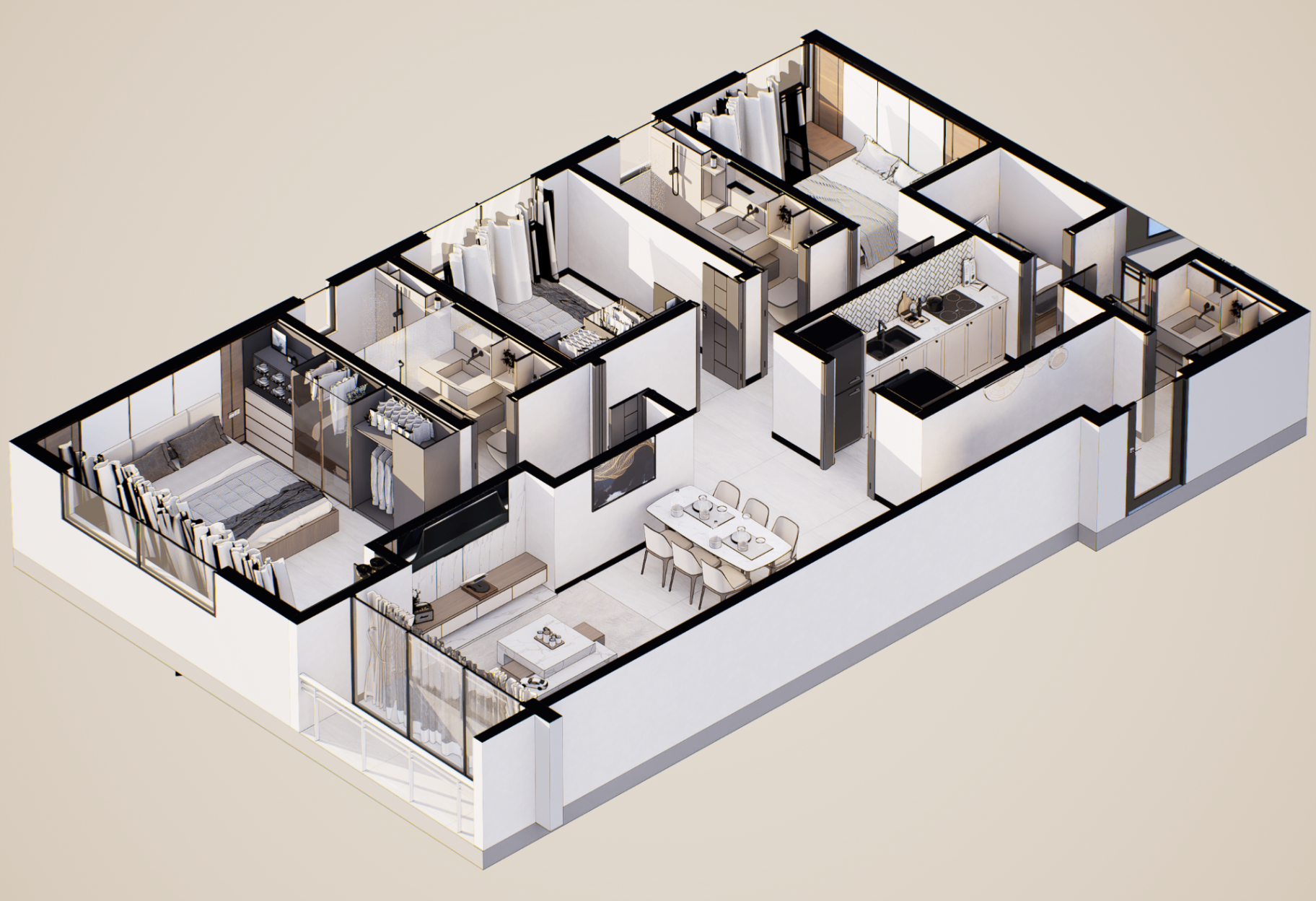 Piassa 3 bedroom apartment - isometric view